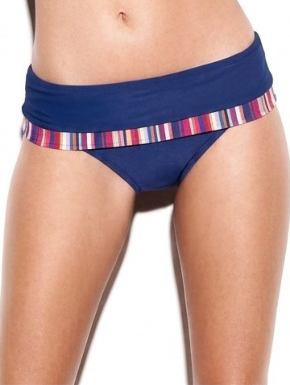 NEW Panache Stella Bikini Bottom Womens Size XL Blue Striped Foldover Swimwear